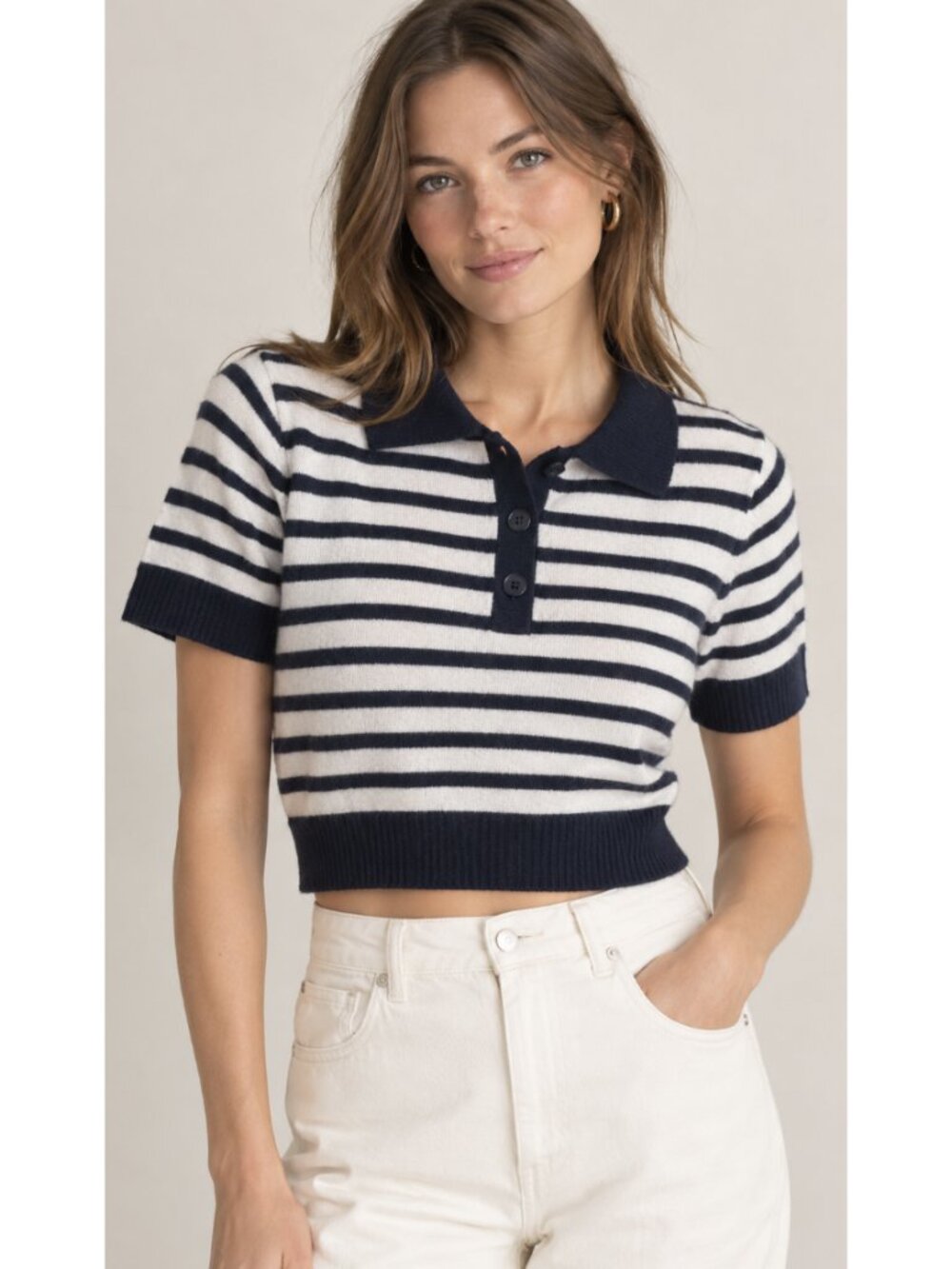 HOUSE OF HARLOW 100% Cashmere Striped Sweater Top Small Minimalist Preppy Fall